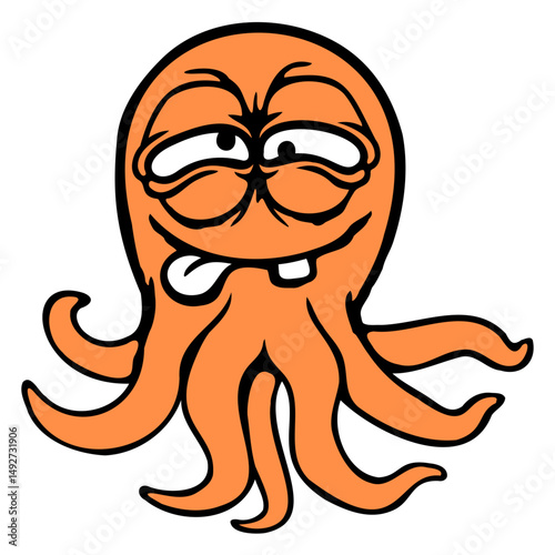 Octopus squid cephalopod funny silly cartoon comic Isolated Vector Graphic Design Illustration
