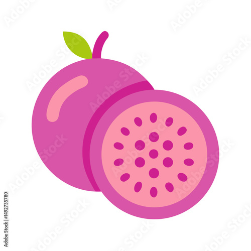 Pink guava halves isolated on black background illustration