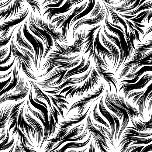 Elegant Seamless Black and White Feather Line Art Pattern