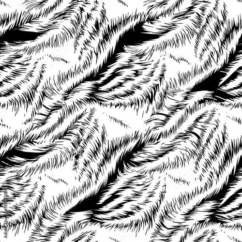 Hand-Drawn Rough Black and White Seamless Fur Pattern