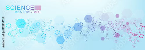 Health care abstract background with hexagons, lines and dots. Medical innovation banner template concept. Biology and pharmaceutical technology background. Vector illustration.