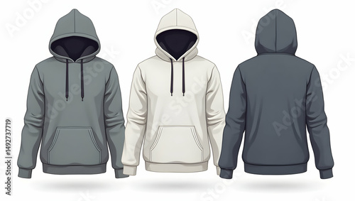 Flat Showcasing innovative hoodie mockup layouts with refined design details to support dynamic fashion presentations and articulate urban brand identity in modern advertising in  Simple flat cute vec