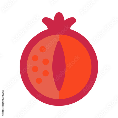 Minimalist pomegranate illustration with simple shapes on black background