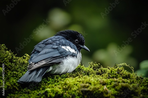 Detailed Artistic Capture of Bird Resting on Tree Branch