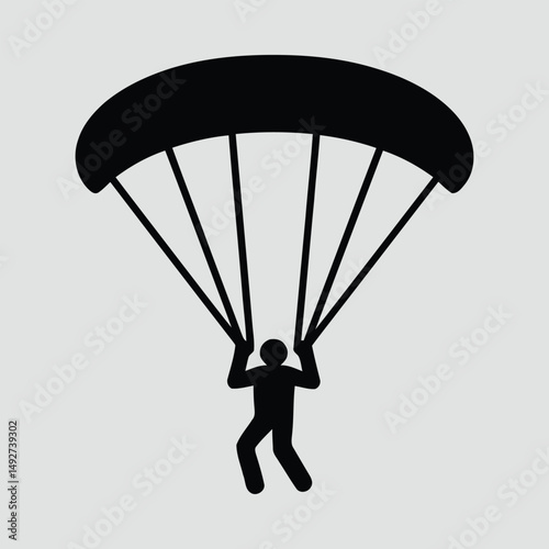 Parachuter Descending Silhouette Minimal Adventure Style Vector Illustration