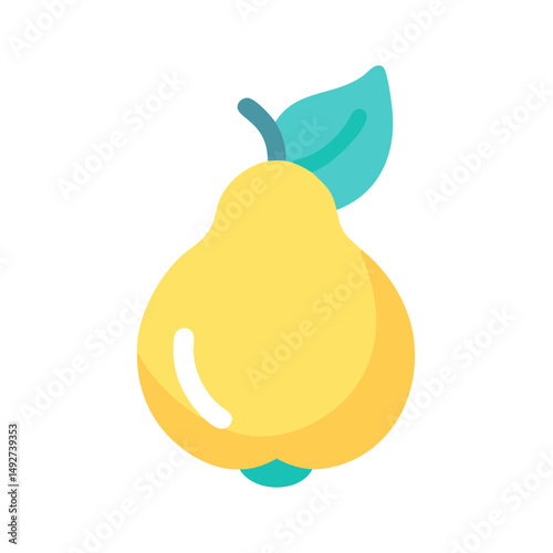 Flat illustration of a yellow pear with a leaf