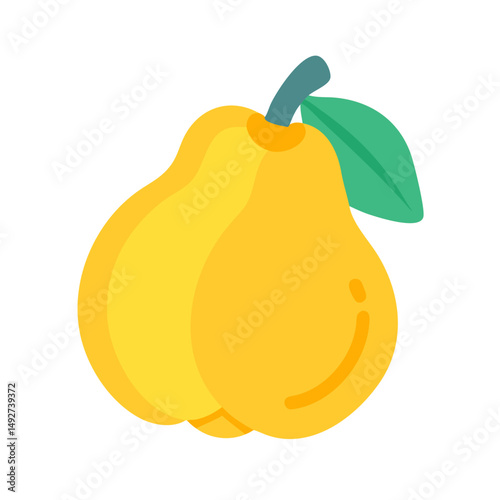 Stylized yellow pear with green leaf on black background