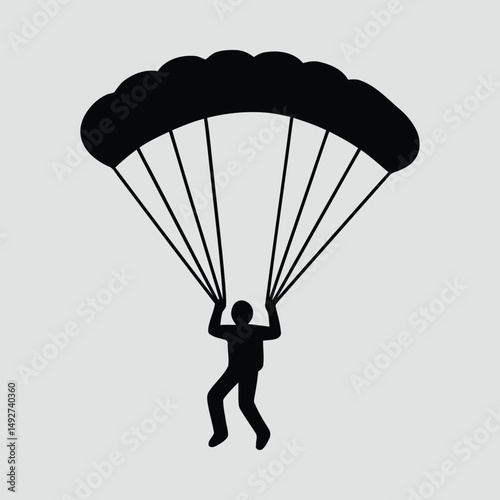 Parachuter Descending Silhouette Minimal Adventure Style Vector Illustration