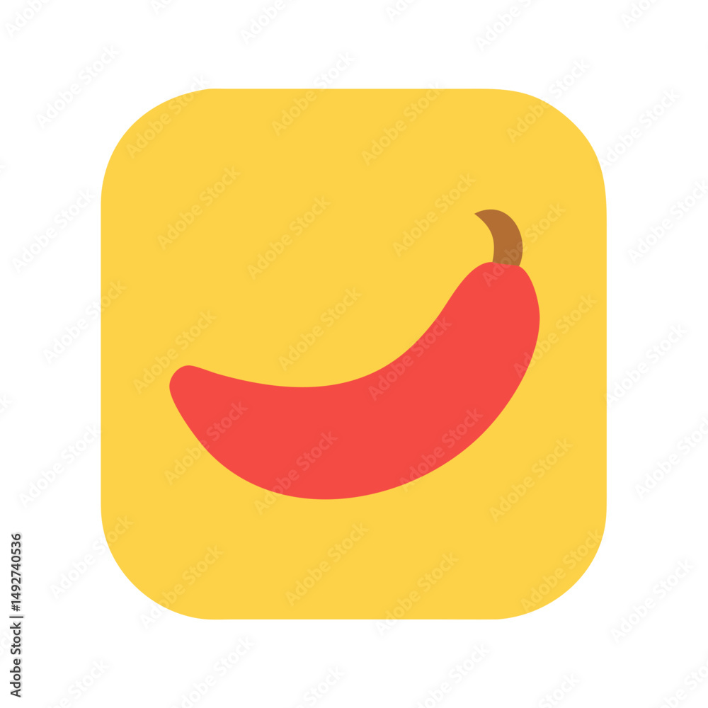Fototapeta premium Flat design red chili pepper icon on yellow background