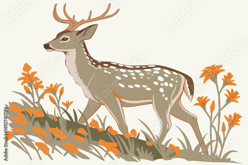 196 beautiful deer, cute deer, deer figurine, deer in flower, orange flower, detailed, realistic, 3d, studio lighting, depth of field, high resolution