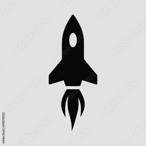 Spaceship Launching Silhouette Minimal Sci Fi Style Vector Illustration
