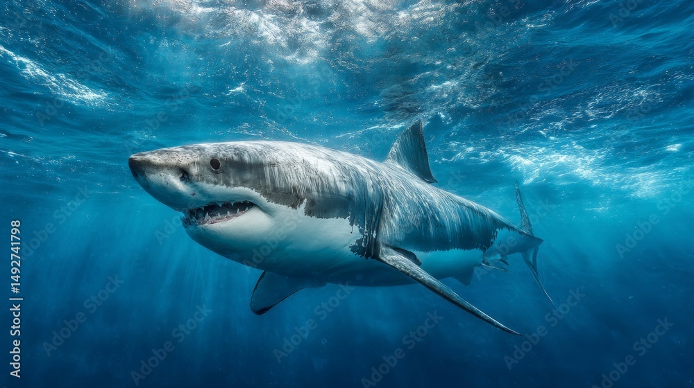 Fototapeta premium A shark is swimming in the ocean
