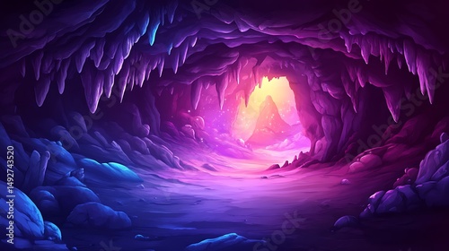 Stylized cave interior with luminous opening digital illustration
