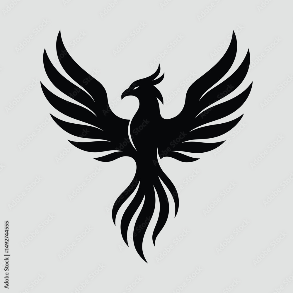 Obraz premium Phoenix Bird in Flight with Stylized Wings Vector Illustration