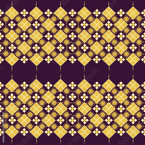 Traditional Thai-inspired gold geometric patterns in dark tones. Elegant and timeless for luxury fabrics or decoration.