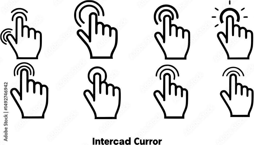 Set of Hand Cursor icons click and Cursor icons click. Isolated on White background Set of Hand Cursor icons click and Cursor icons click. Isolated on White background
