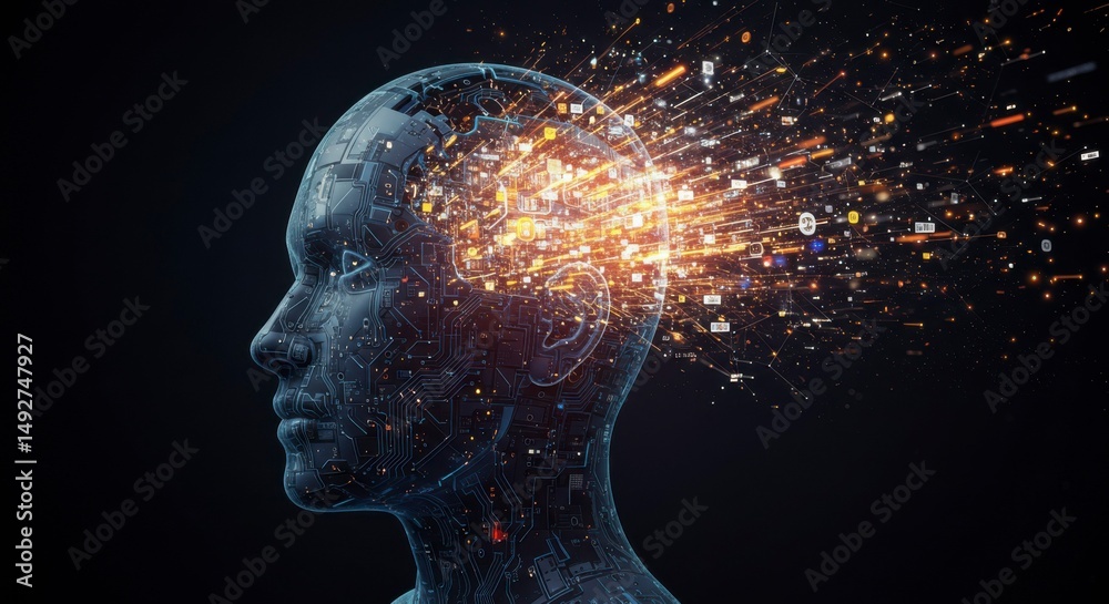 Fototapeta premium Abstract digital brain explosion
