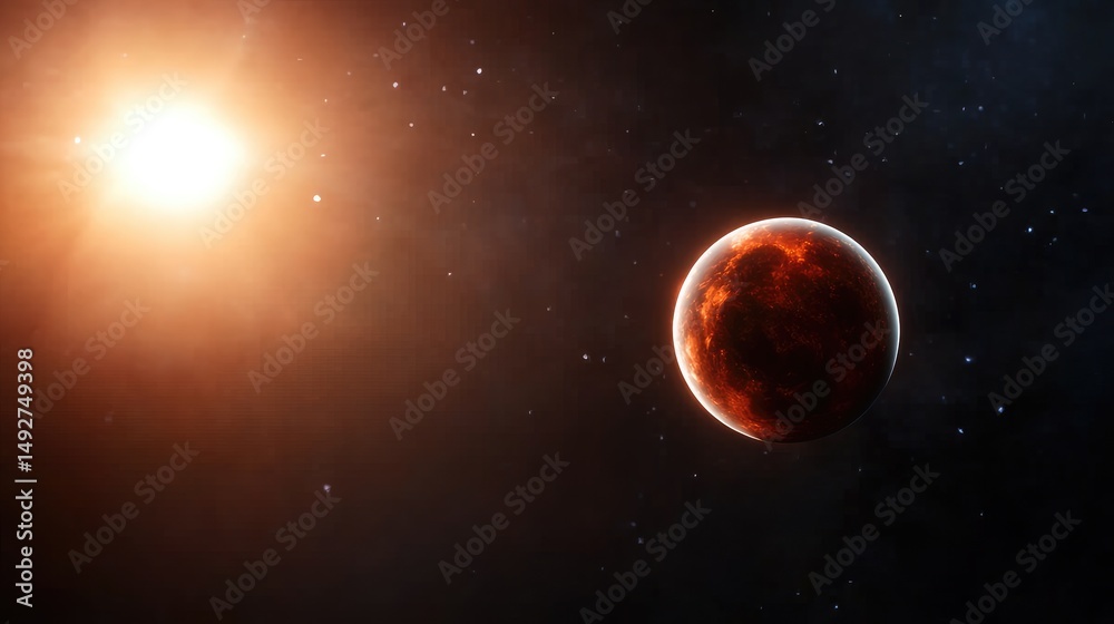 Obraz premium Fiery planet in outer space