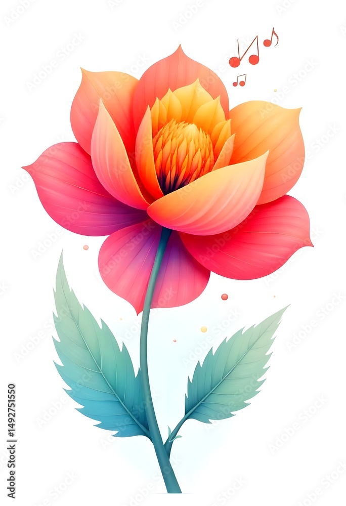 Fototapeta premium Vibrant flower design with musical notes and beautiful gradient colors high resolution photo
