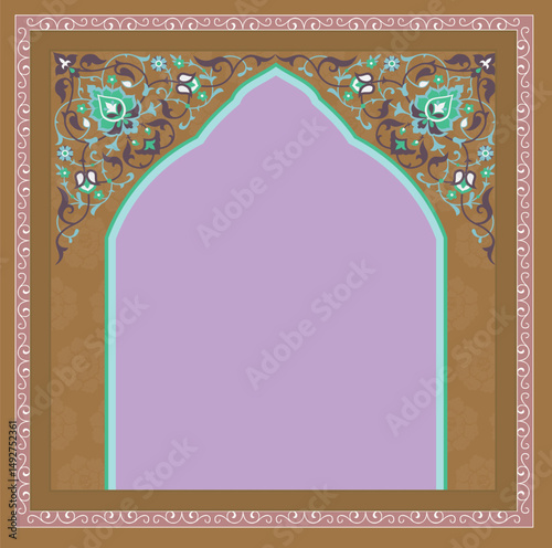 Seamless floral wall pattern of the Mughal era
Pattern on the palace, Jaipur, Mughal Traditional colorful arch gate vector pattern, Mughal floral traditional ornament with an arch and a motif borders