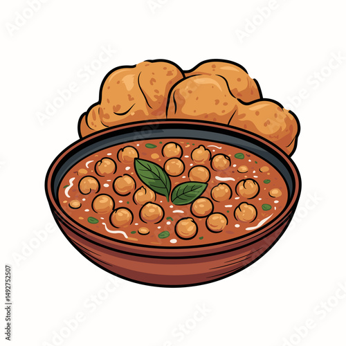 Chole Bhature with Spicy Chickpea Curry – Vector Illustration