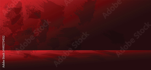 Grunge texture. Dark red wall background, vintage horizontal studio room design. Vector illustration