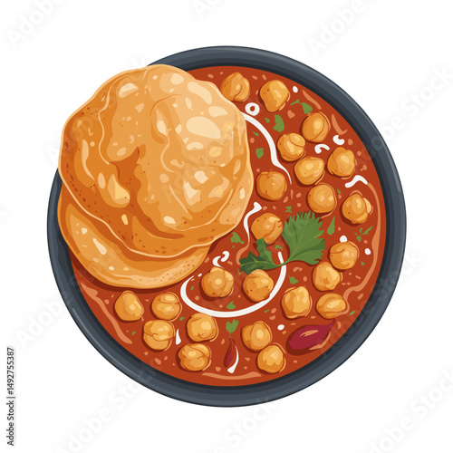 Chole Bhature with Spicy Chickpea Curry – Vector Illustration