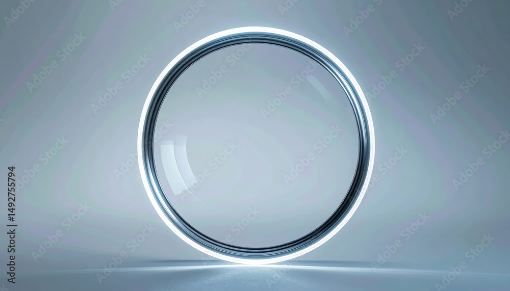 Illuminated circular frame abstract design digital art futuristic studio environment minimalist concept Illuminated circular frame abstract design digital art futuristic studio environment minimalist concept