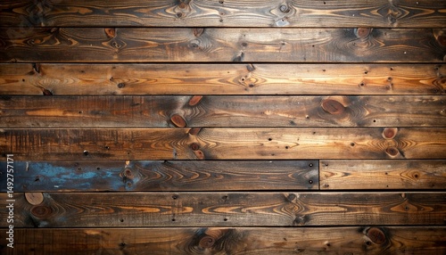 Rustic Wood Dark Varnished Planks with Knots  Blue Stain