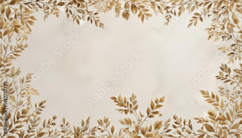 Subtle gold accents, watercolor botanicals, elegant frame,  serene,  greenery,  gold accents