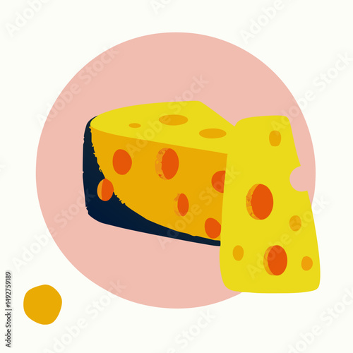 Illustration of Swiss Cheese Wedge and Slice