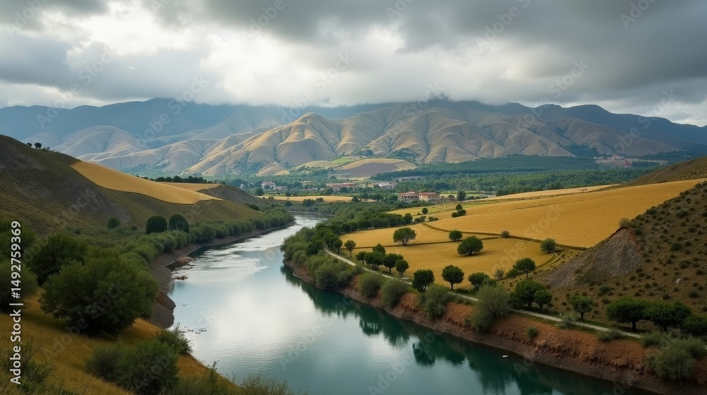 Fototapeta premium Professional photo of Arribes del Duero at midday, cloudy weather, captured panoramically.