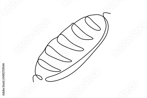 Wheat bread one line continuous drawing. Bakery pastry products continuous one line illustration. Vector minimalist linear illustration. Editable stroke.	