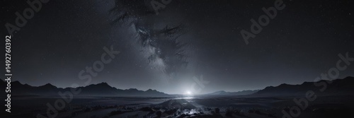 Brilliant starlight illuminates the inky black expanse ,  Milky Way,  glitter