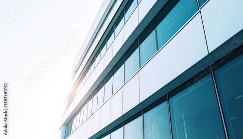 Modern architectural detail of a sleek office building exterior with glass facade