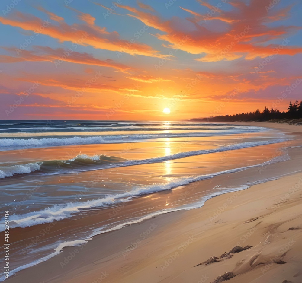 Obraz premium Illustration of sandy beach with amazing summer landscape.