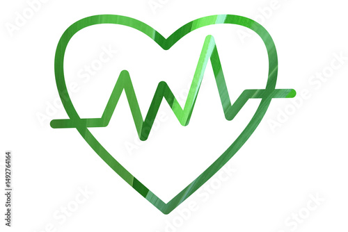 Stylized heart icon with pulse line and tropical leaf texture representing eco health, wellness, and natural lifestyle on a transparent background. Esg smart farming element