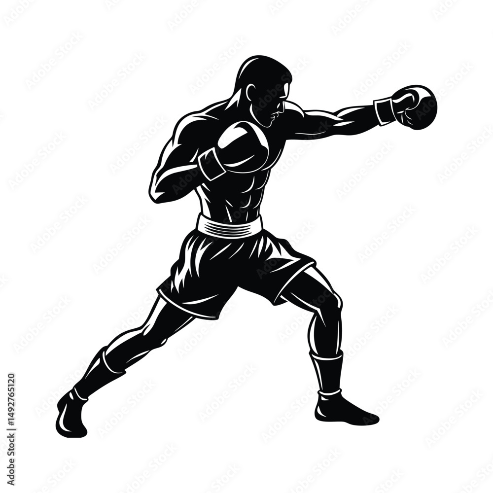 Naklejka premium Black vector silhouette of a karate athlete with a sword in action
