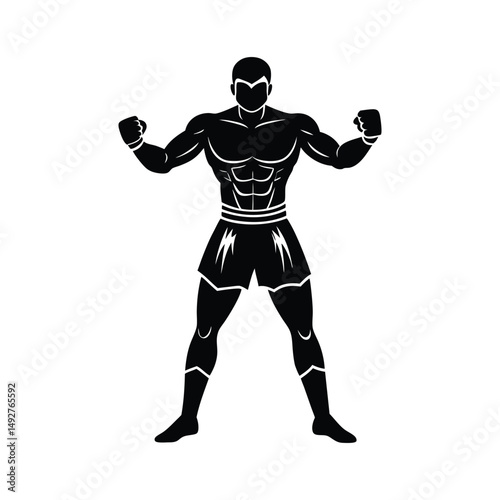 Black vector illustration of a muscular boxer silhouette in a sports competition