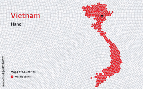 Vietnam Mosaic Vector Map with Capital City Hanoi