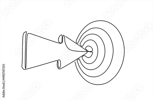 Continuous one line drawing of arrow on target circle.Target bullseye or arrow on target. The business grows according to the goals set. Business market concept. Editable stroke