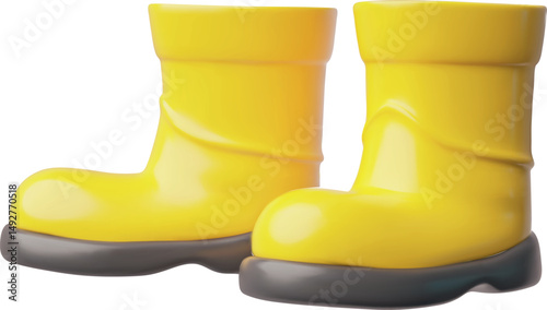 3D vector illustration of a pair of yellow rubber boots.