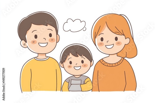 Happy family portrait, smiling,  illustration.