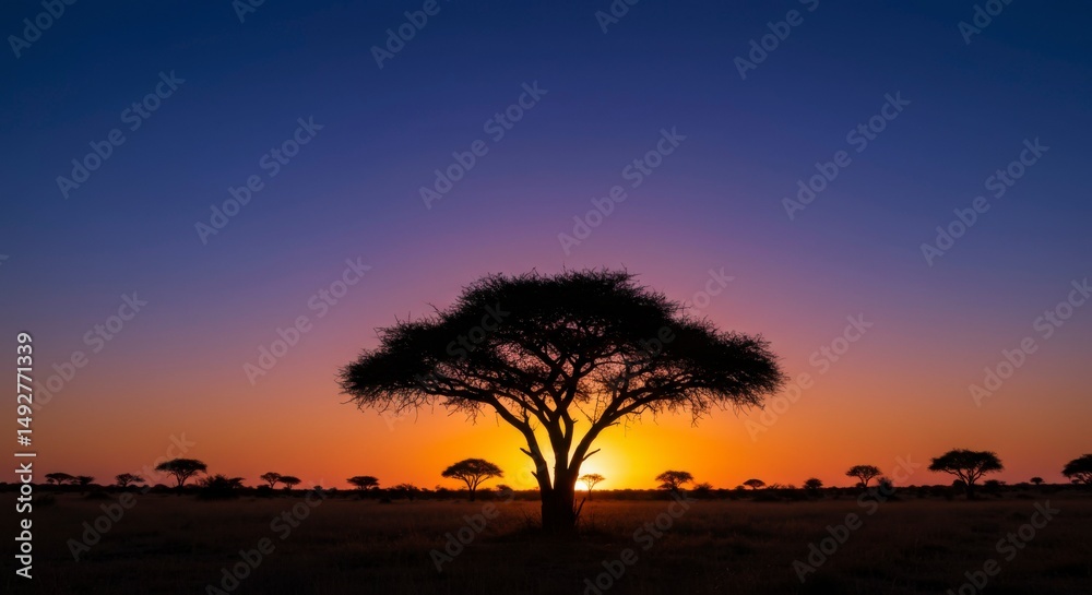 Fototapeta premium Silhouetted tree at sunrise (1)