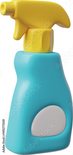 3d vector illustration of blue yellow spray bottle for water or chemicals.