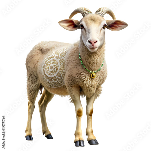 A Majestic CreamColored Goat isolated on transparent background