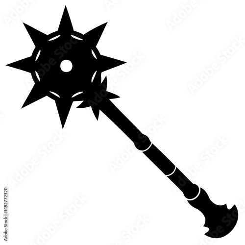 Flail black vector silhouette isolated on transparent background for medieval weapon illustrations and design
