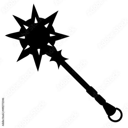 Flail black vector silhouette isolated on transparent background for medieval weapon illustrations and design
