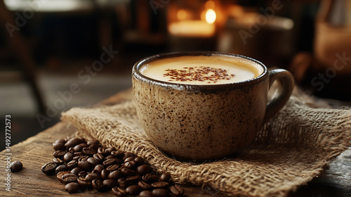 Cozy autumn coffee in rustic mug