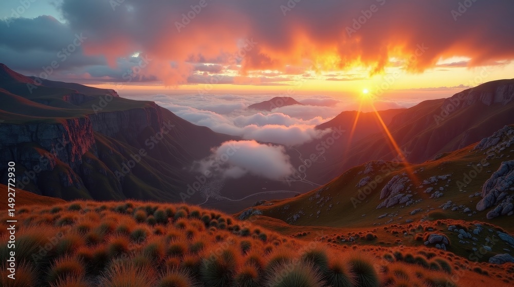 custom made wallpaper toronto digitalA panoramic view of Bufones de Pria in Spain at dawn, with dramatic clouds over the coastal cliffs.